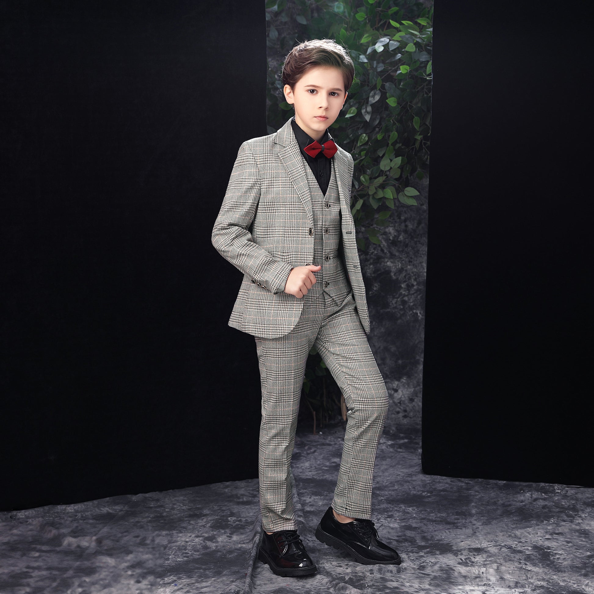 Grey Slim Fit Party 5 Piece Boys Suits Yuanlu