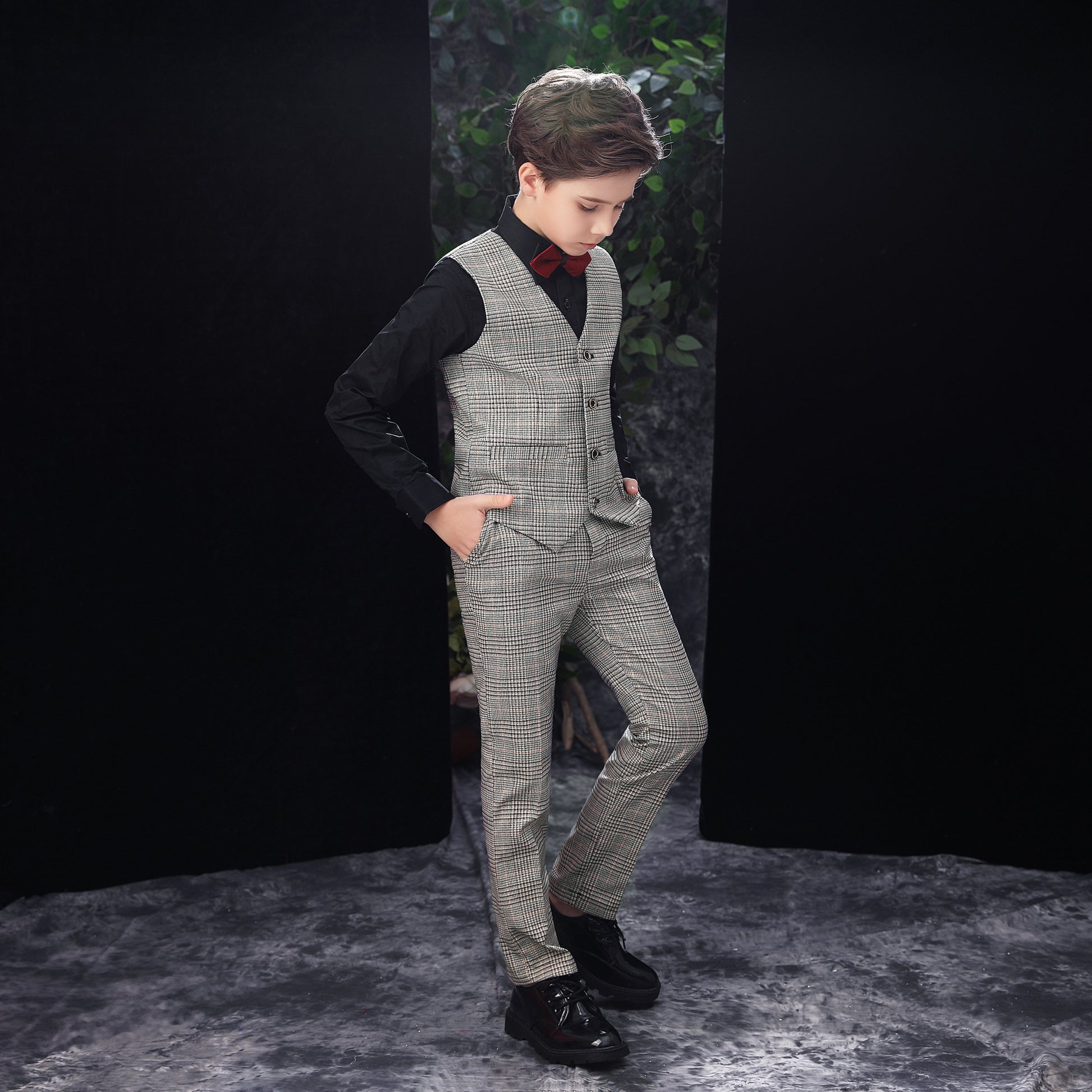 Grey Slim Fit Party 5 Piece Boys Suits Yuanlu