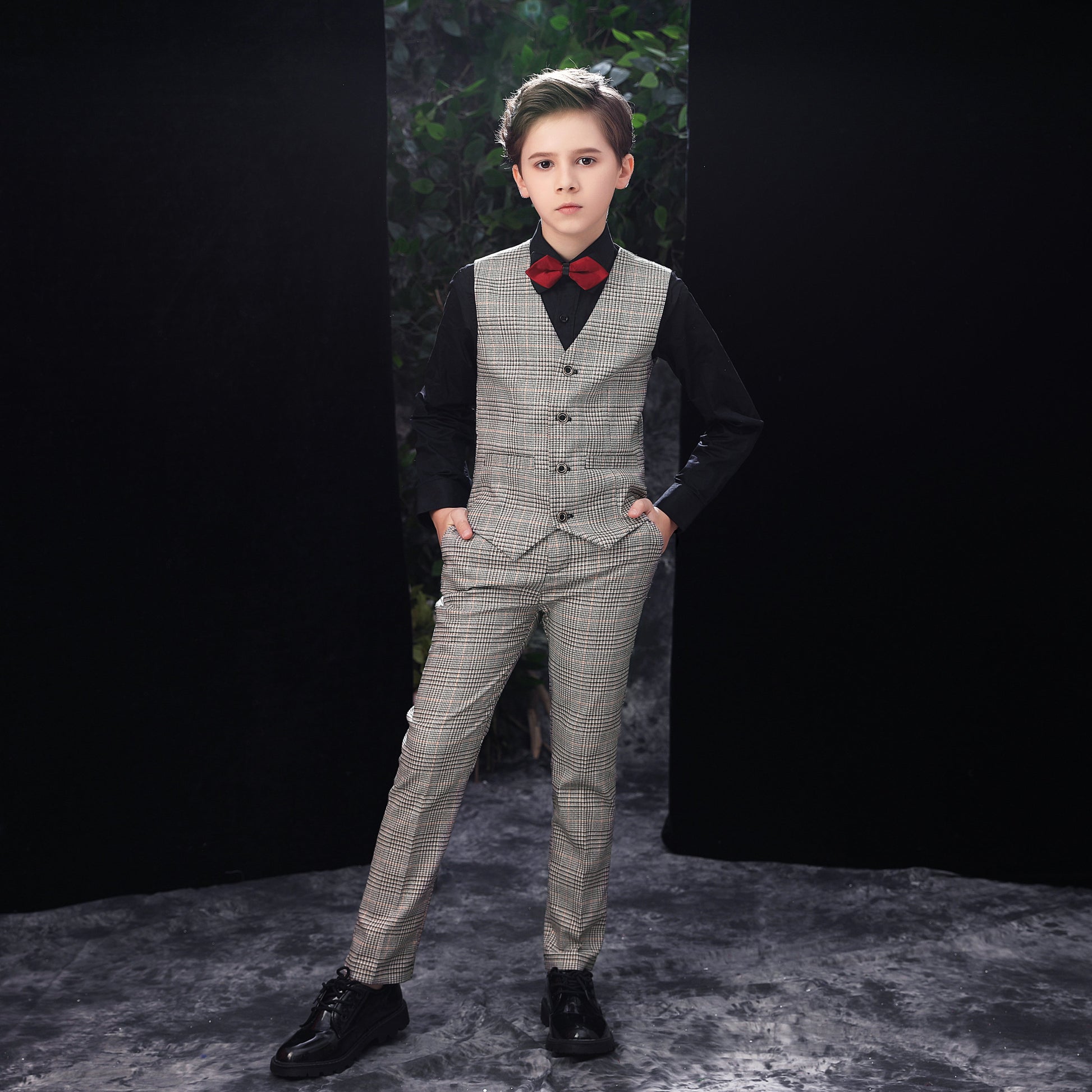 Grey Slim Fit Party 5 Piece Boys Suits Yuanlu