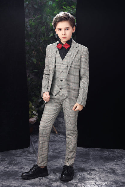 Grey Slim Fit Party 5 Piece Boys Suits Yuanlu