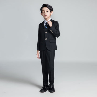 Black Plaid Elegant 5 Piece Boys Suits Yuanlu