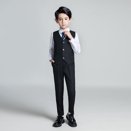 Black Plaid Elegant 5 Piece Boys Suits Yuanlu