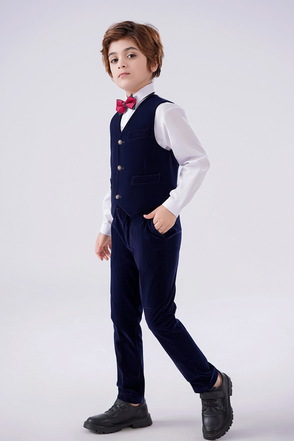 Navy Velvet 5 Piece Boy's Formal Boys Suits Yuanlu