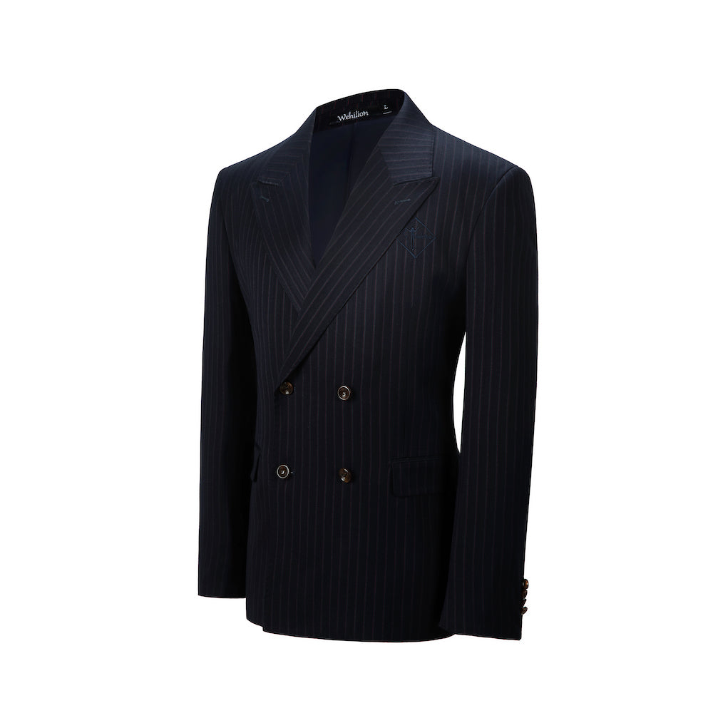 Designer Style New Double Breasted Men's Two Button Stripe Blazer Yuanlu