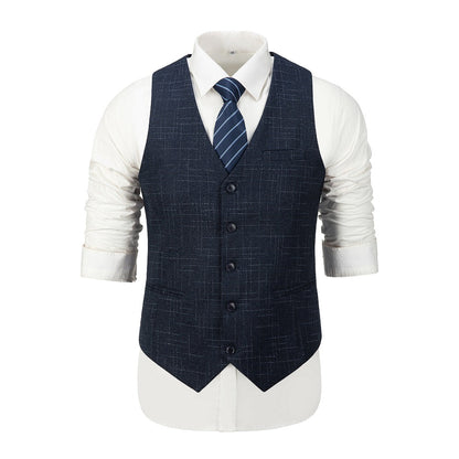 Navy Plaid Men's 3 Piece Slim Fit Suit Set Double Breasted Blazer Vest Pants for Party, Wedding and Business Yuanlu