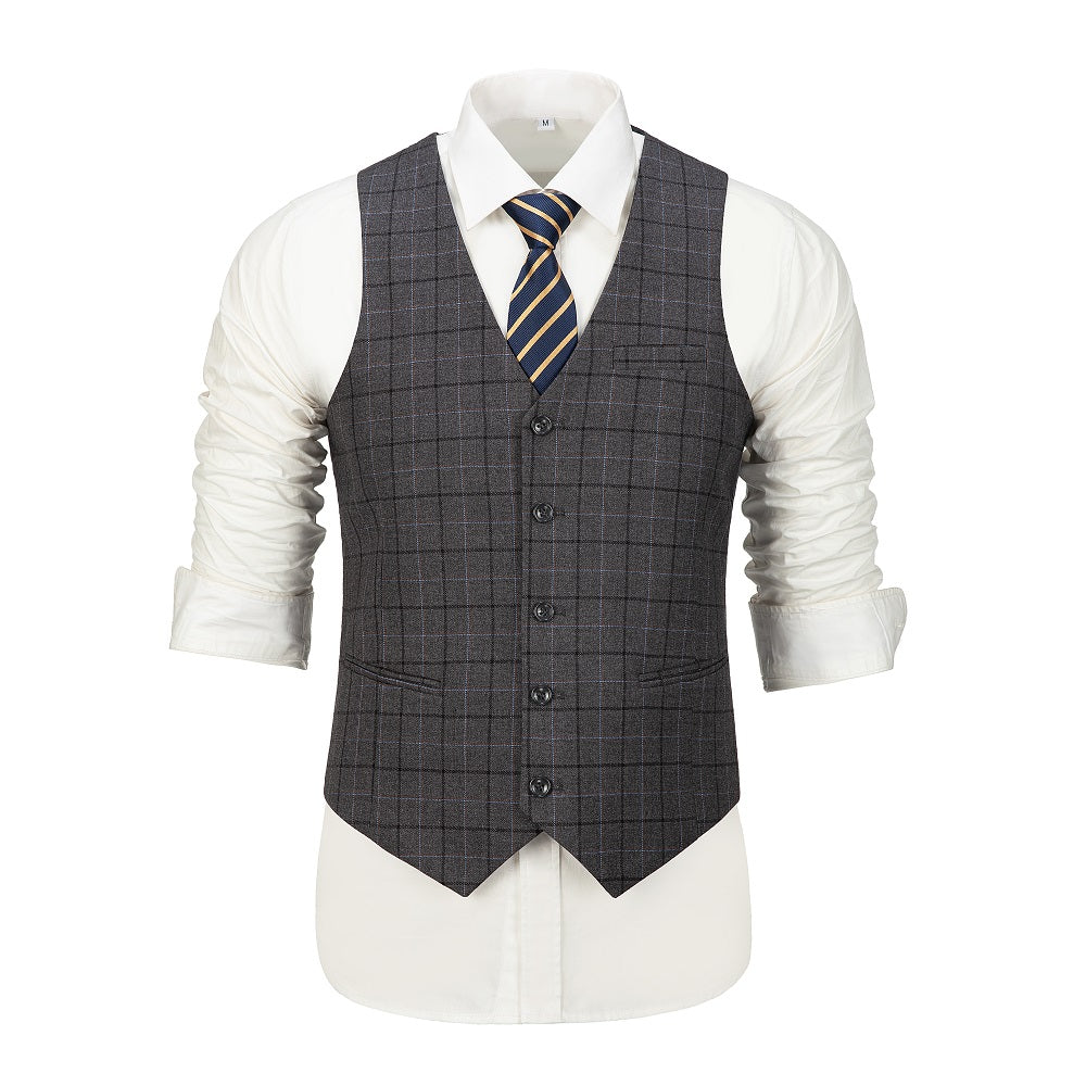 Grey Plaid Men's Vest for Party, Wedding and Business Yuanlu