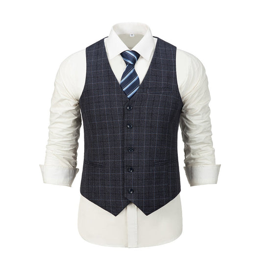 Dark Grey Plaid Men's Vest for Party, Wedding and Business Yuanlu