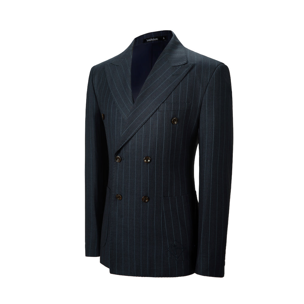 Designer Style New Double Breasted Men's Two Button Stripe Blazer Wehilion