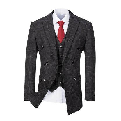 Black Plaid Men's Double Breasted Blazer Jacket Yuanlu