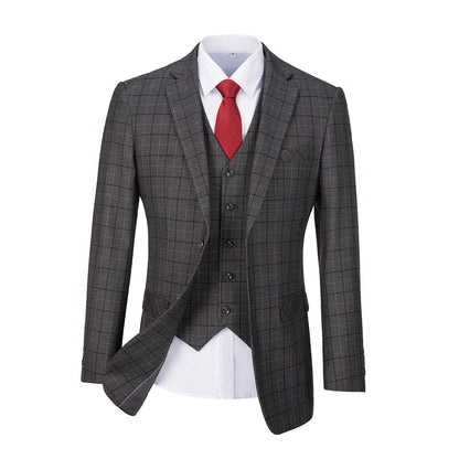 Grey Plaid Men's Blazer Set for Party, Wedding and Business Yuanlu