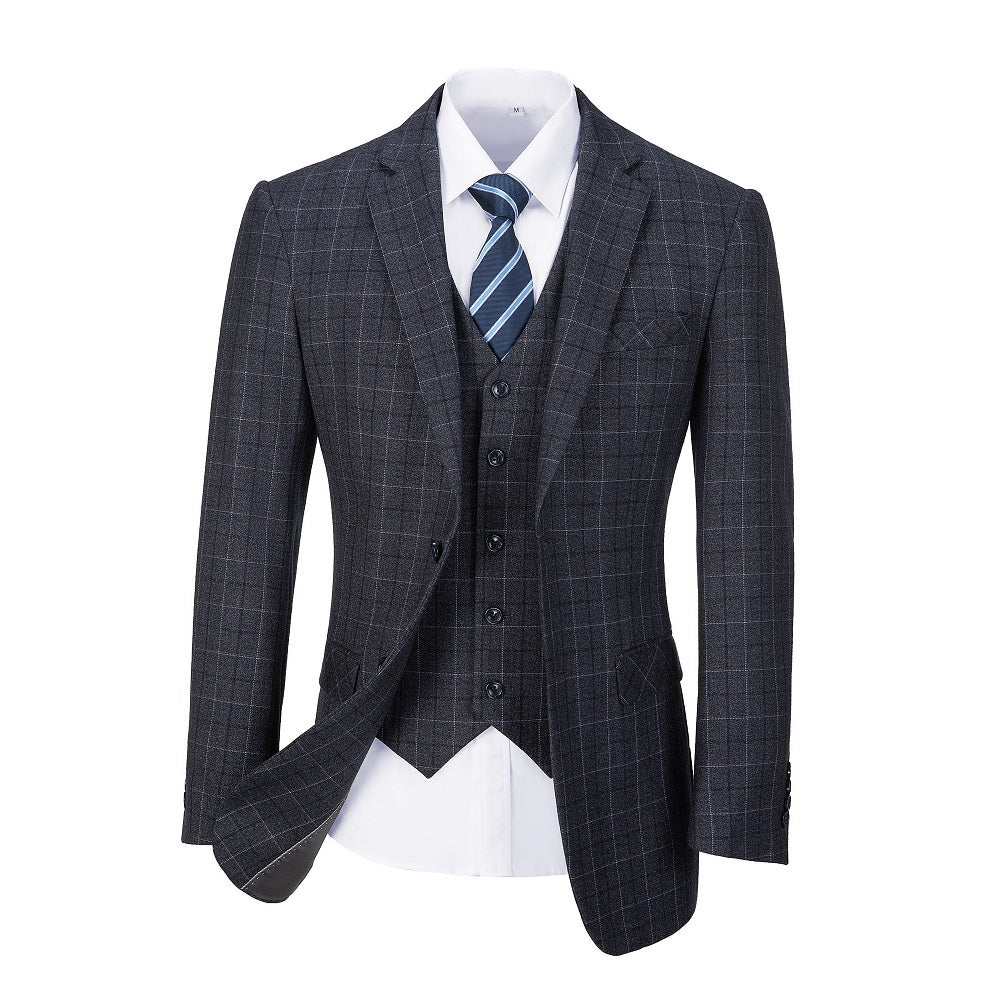 Dark Grey Plaid Men's Blazer for Party, Wedding and Business Yuanlu