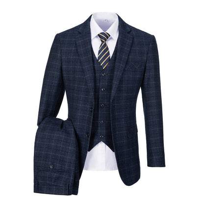 Navy Plaid Men's 3 Piece Set for Party, Wedding and Business Yuanlu