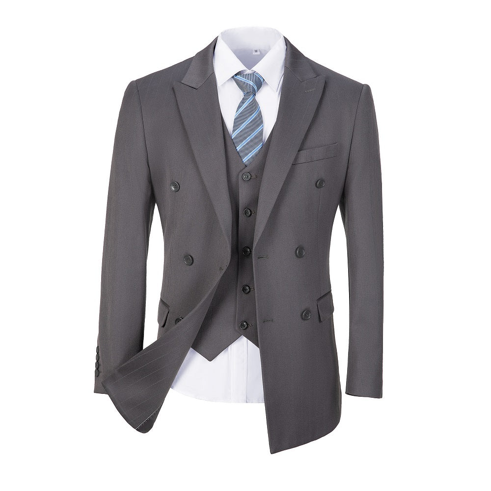 Grey Stripe Men's 3 Piece Set for Party, Wedding and Business Yuanlu