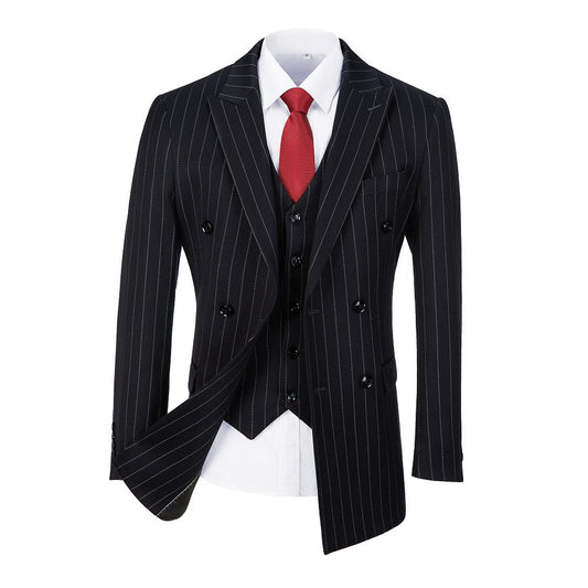 Navy Stripe Men's Double Breasted Blazer for Party, Wedding and Business Yuanlu