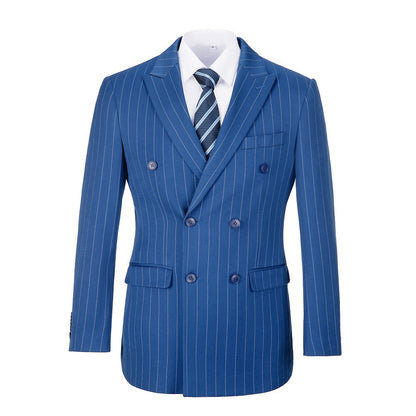 Royal Blue Stripe Men's Double Breasted Blazer for Party, Wedding and Business Yuanlu