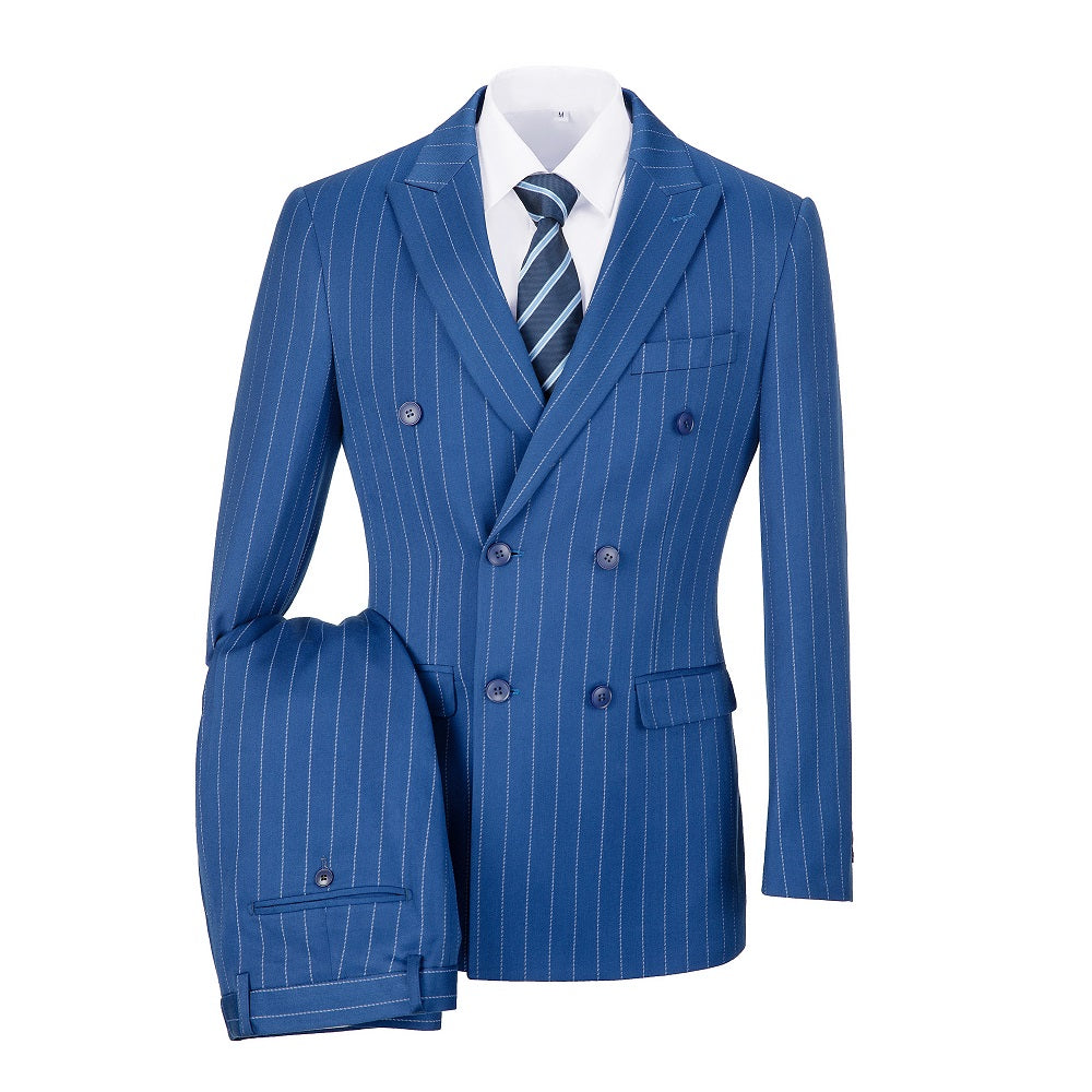 Royal Blue Stripe Men's 3 Piece Set for Party, Wedding and Business Yuanlu