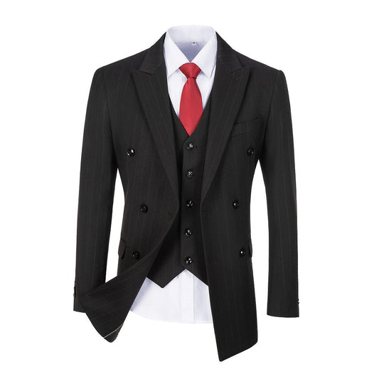 Black Stripe Men's Double Breasted Blazer for Party, Wedding and Business Yuanlu