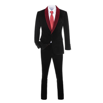 Black Velvet 3 Piece Men's Formal Suits Yuanlu