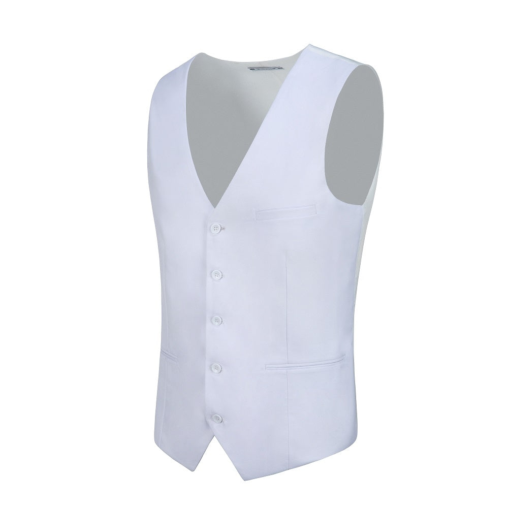 White Men's Suits 2 Pieces Vest+Pants Set V-Neck Slim Fit Casual Waistcoat Suit Yuanlu