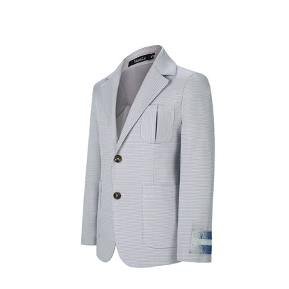 Grey Plaid Boys Formal Blazer, School Jacket Yuanlu