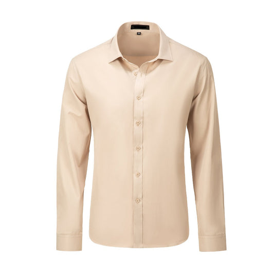 Champagne Men's Urban Stylish Casual Business Slim Fit Long Sleeve Button Up Dress Shirt Yuanlu