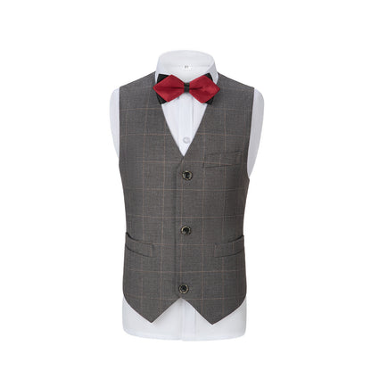 Grey Plaid 3 Piece Boys Suits Blazer Vest and Pants Yuanlu