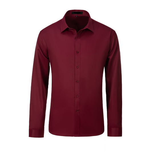 Burgundy Men's Urban Stylish Casual Business Slim Fit Long Sleeve Button Up Dress Shirt Yuanlu