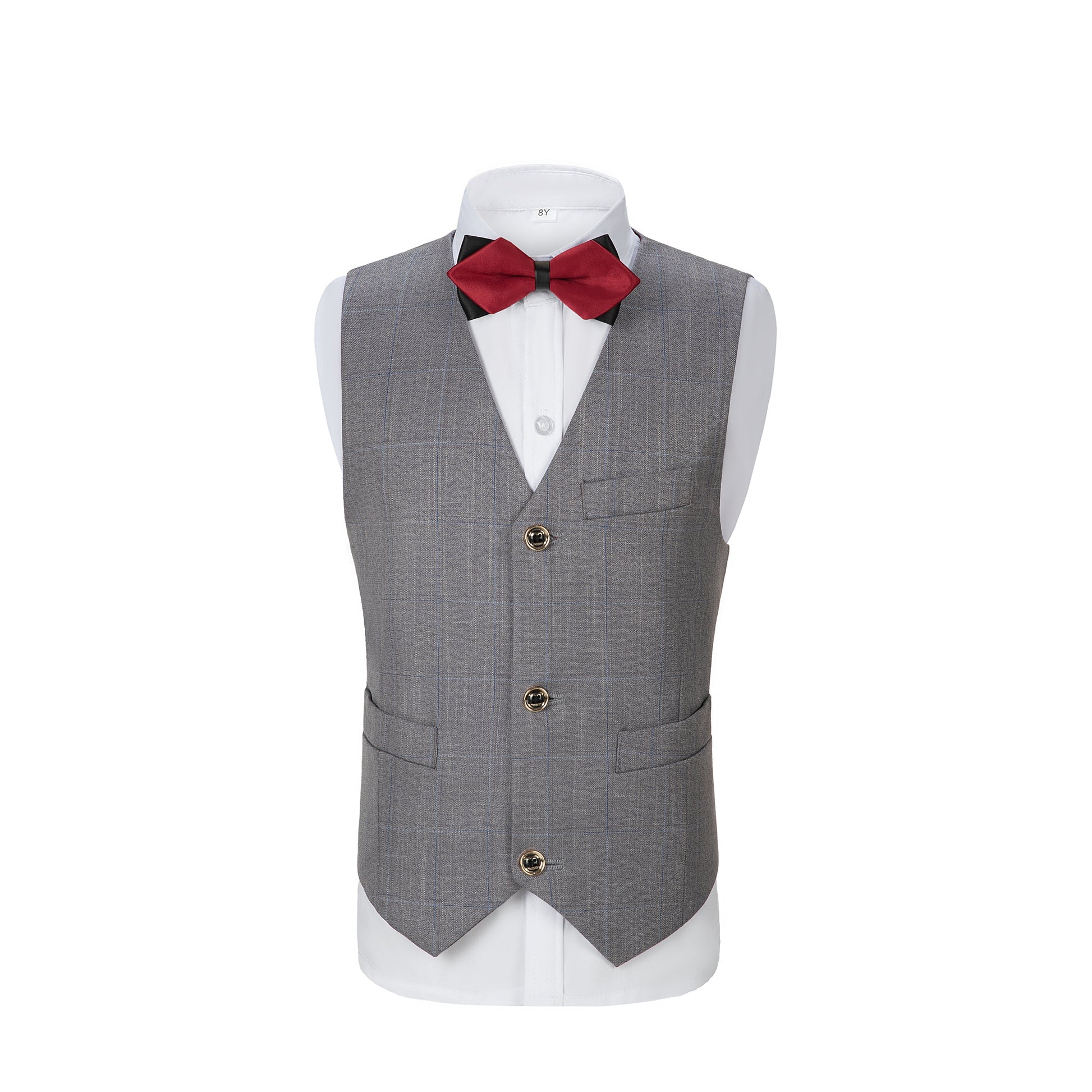 Light Grey Plaid 3 Piece Boys Suits Blazer Vest and Pants Yuanlu