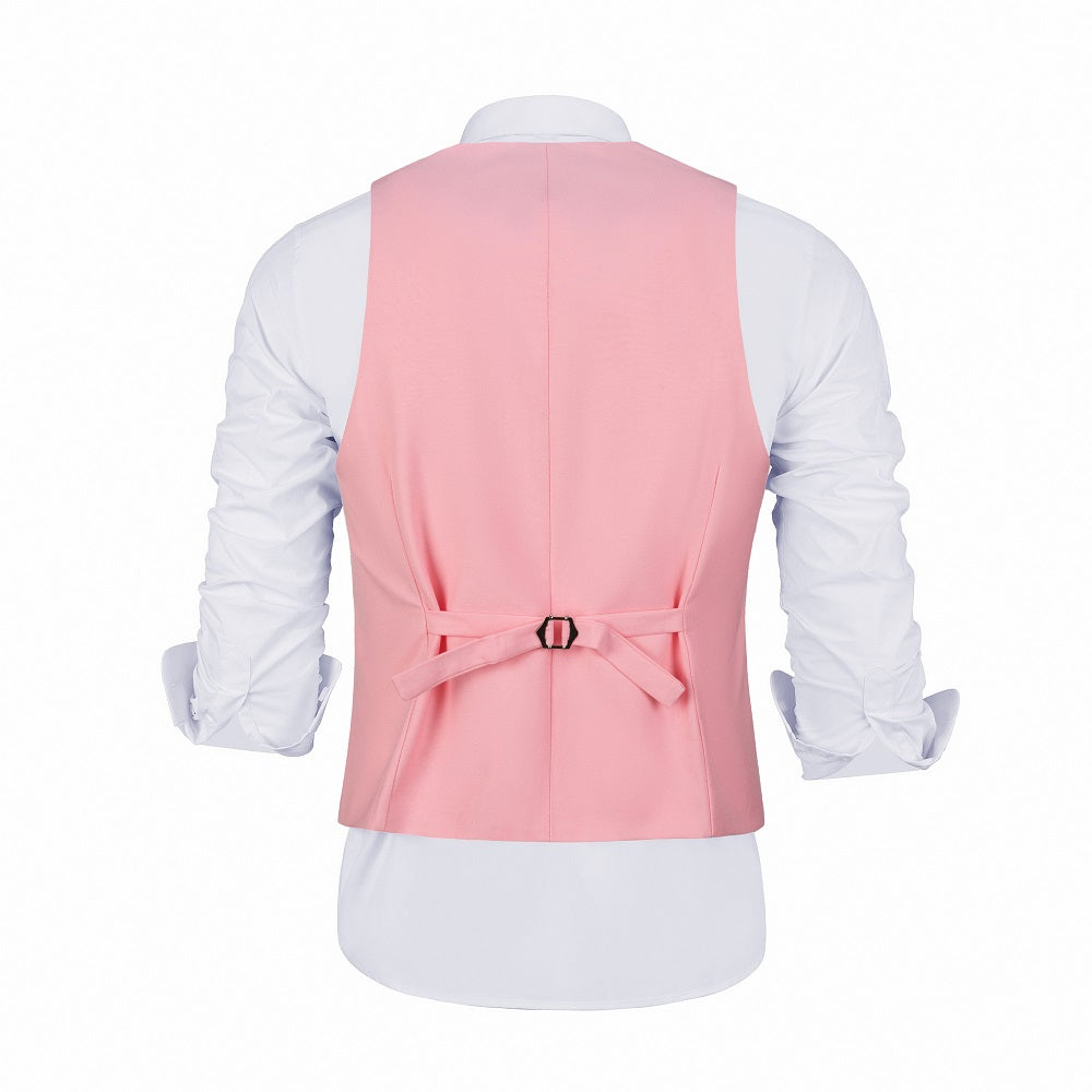 Pink Men's Suits 2 Pieces Vest+Pants Set V-Neck Slim Fit Casual Waistcoat Suit Yuanlu