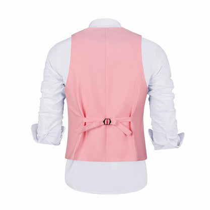 Pink Men's Suits 2 Pieces Vest+Pants Set V-Neck Slim Fit Casual Waistcoat Suit Yuanlu