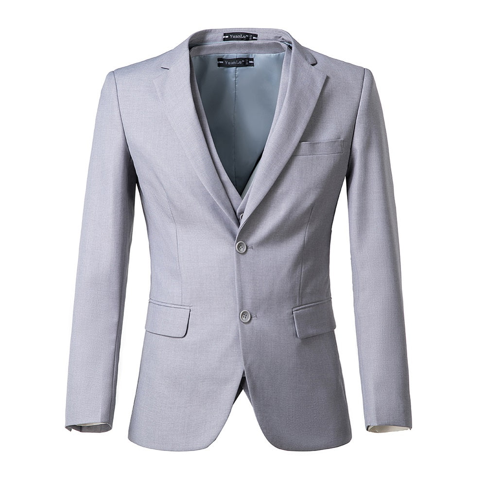 Light Grey Two Button Wedding 3 Pieces Slim Fit Men Suits Yuanlu