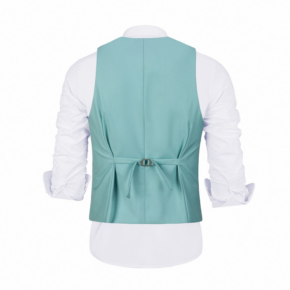 Mint Green Men's Suits 2 Pieces Vest+Pants Set V-Neck Slim Fit Casual Waistcoat Suit Yuanlu