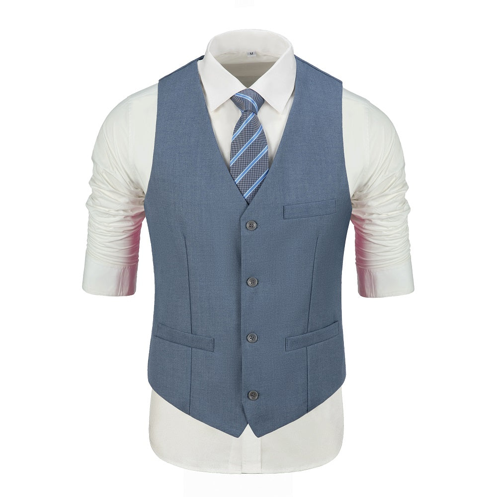 Denim Blue Men's Suits 2 Pieces Vest+Pants Set V-Neck Slim Fit Casual Waistcoat Suit Yuanlu