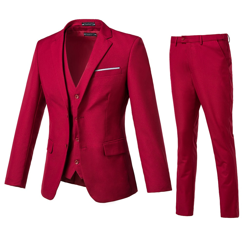 Red Two Button Wedding 3 Pieces Slim Fit Men Suits Yuanlu