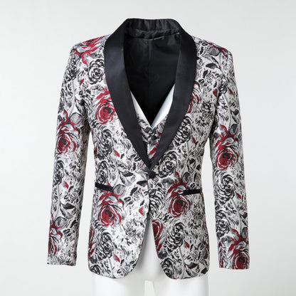 New Arrival White Unique Red Patterned Party Banquet 3 Piece Men Suits Yuanlu