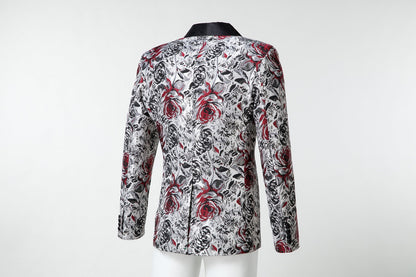 New Arrival White Unique Red Patterned Party Banquet 3 Piece Men Suits Yuanlu