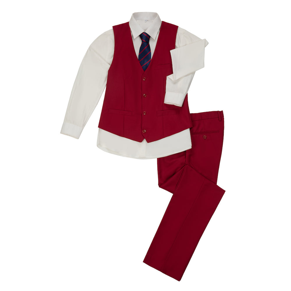 Red Two Button Wedding 3 Pieces Slim Fit Men Suits Yuanlu