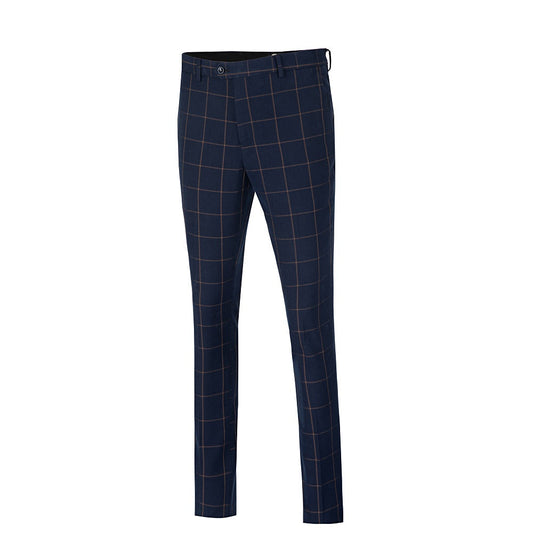 Blue Men's Pants for Party, Wedding and Business ( Orange Plaid ) Yuanlu