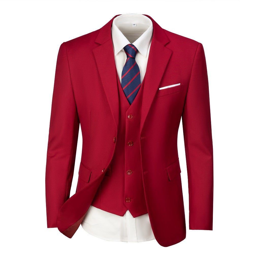 Red Two Button Wedding 3 Pieces Slim Fit Men Suits Yuanlu