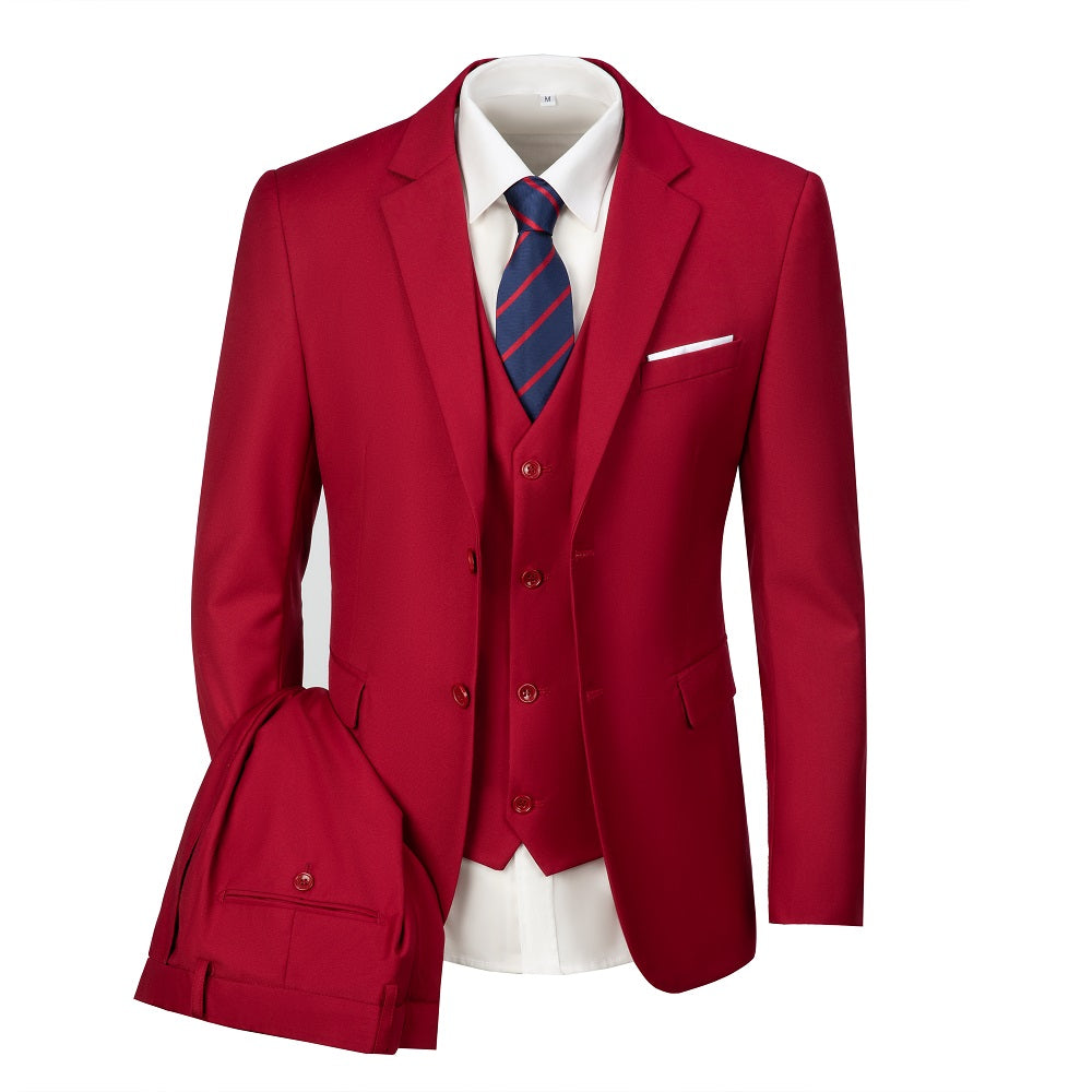 Red Two Button Wedding 3 Pieces Slim Fit Men Suits Yuanlu