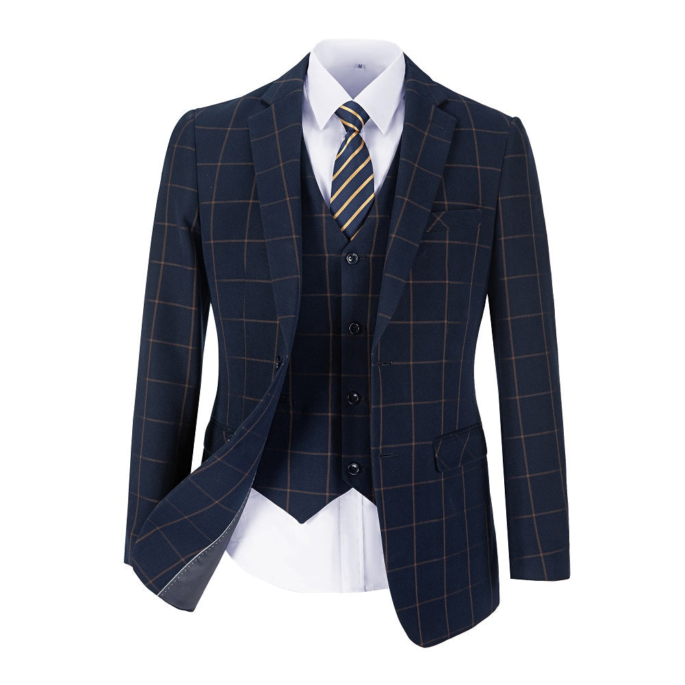 Blue Men's Blazer for Party, Wedding and Business ( Orange Plaid ) Yuanlu