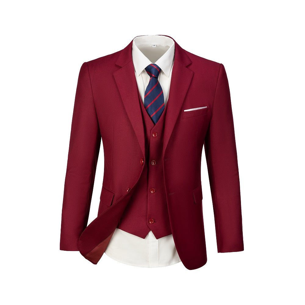 Burgundy Two Button Wedding 3 Pieces Slim Fit Men Suits Yuanlu