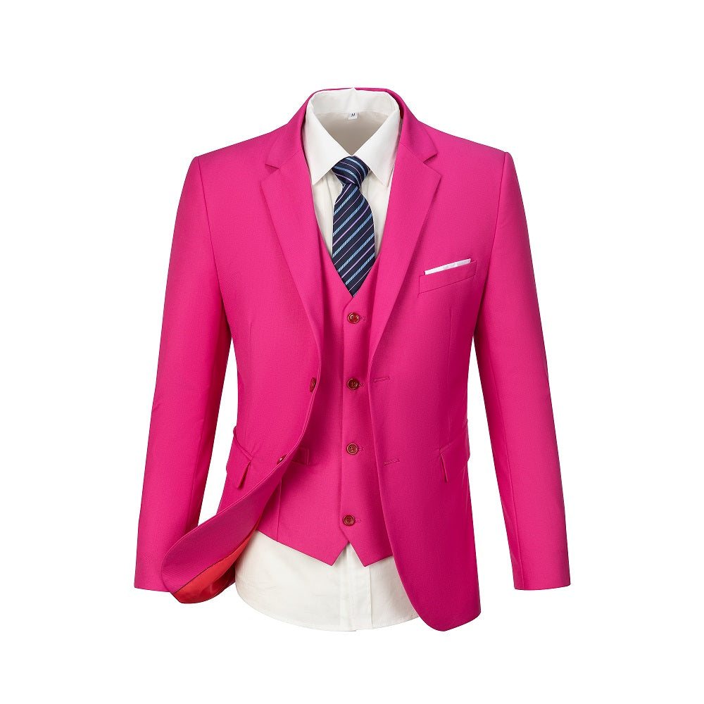 Fuchsia Two Button Wedding 3 Pieces Slim Fit Men Suits Yuanlu