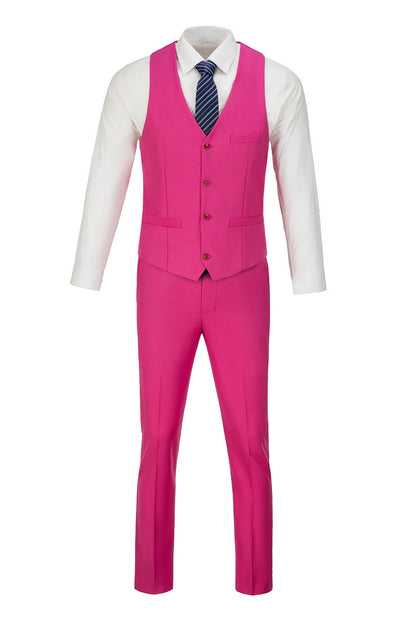 Fuchsia Men's Suits 2 Pieces Vest+Pants Set V-Neck Slim Fit Casual Waistcoat Suit Yuanlu