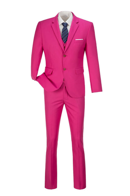 Fuchsia Two Button Wedding 3 Pieces Slim Fit Men Suits Yuanlu