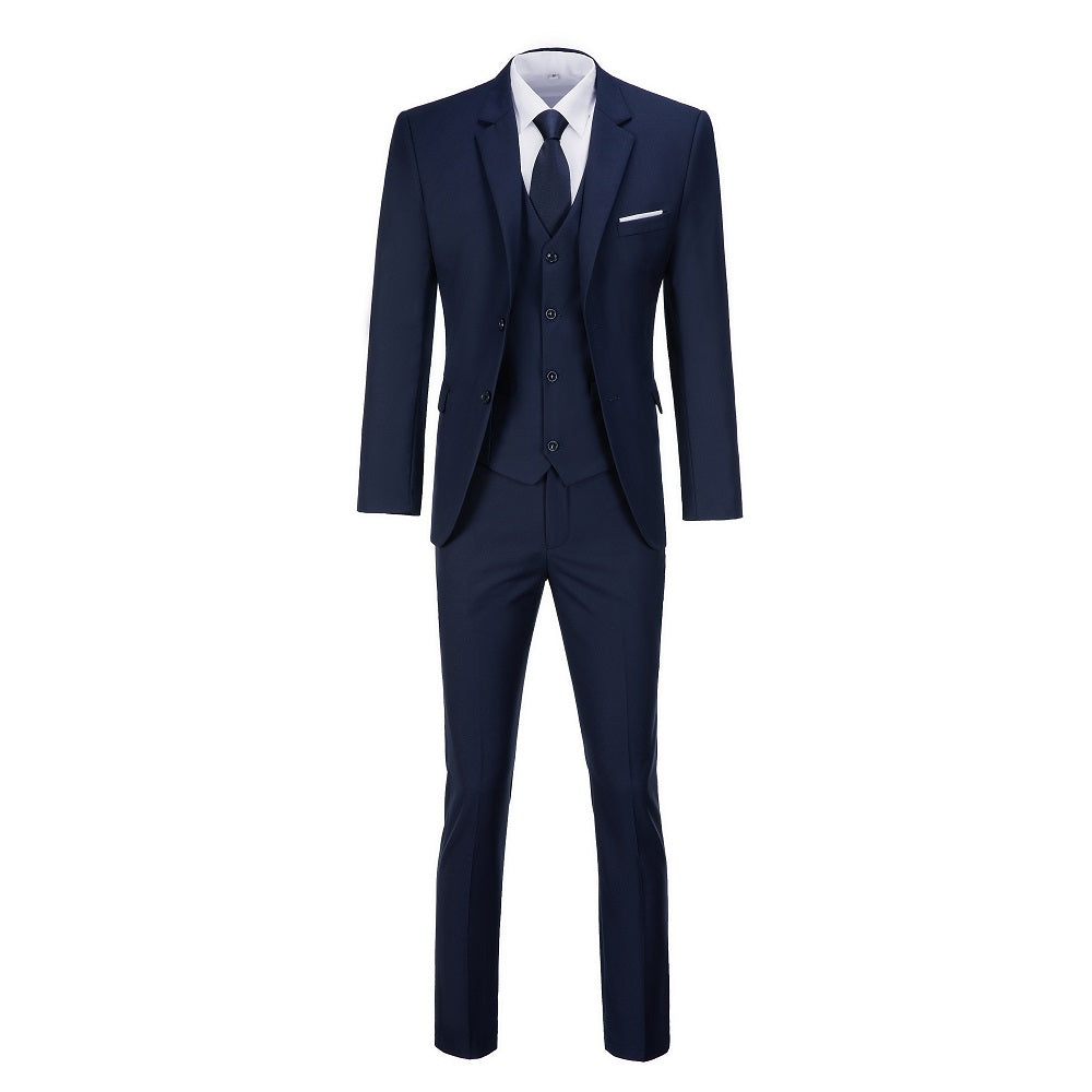 Navy Two Button Wedding 3 Pieces Slim Fit Men Suits Yuanlu