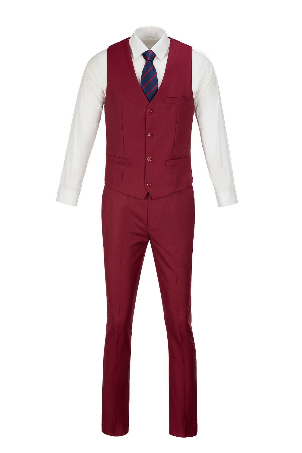 Burgundy Two Button Wedding 3 Pieces Slim Fit Men Suits Yuanlu