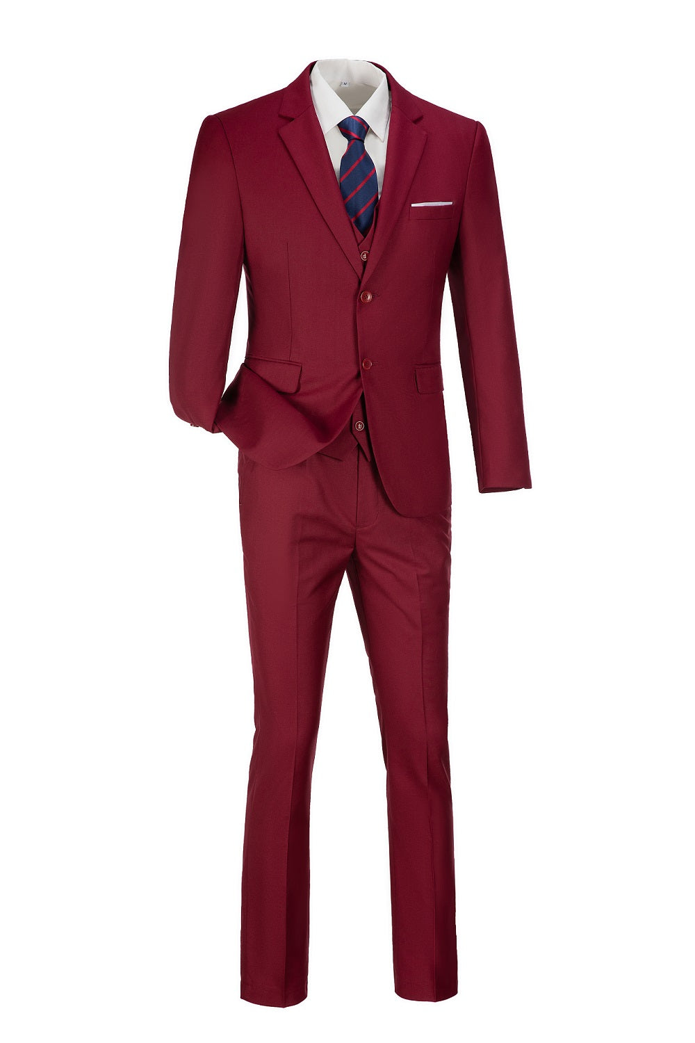 Burgundy Two Button Wedding 3 Pieces Slim Fit Men Suits Yuanlu