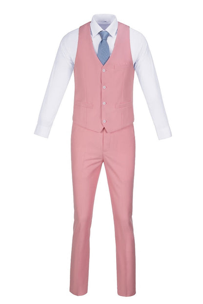 Pink Men's Suits 2 Pieces Vest+Pants Set V-Neck Slim Fit Casual Waistcoat Suit Yuanlu