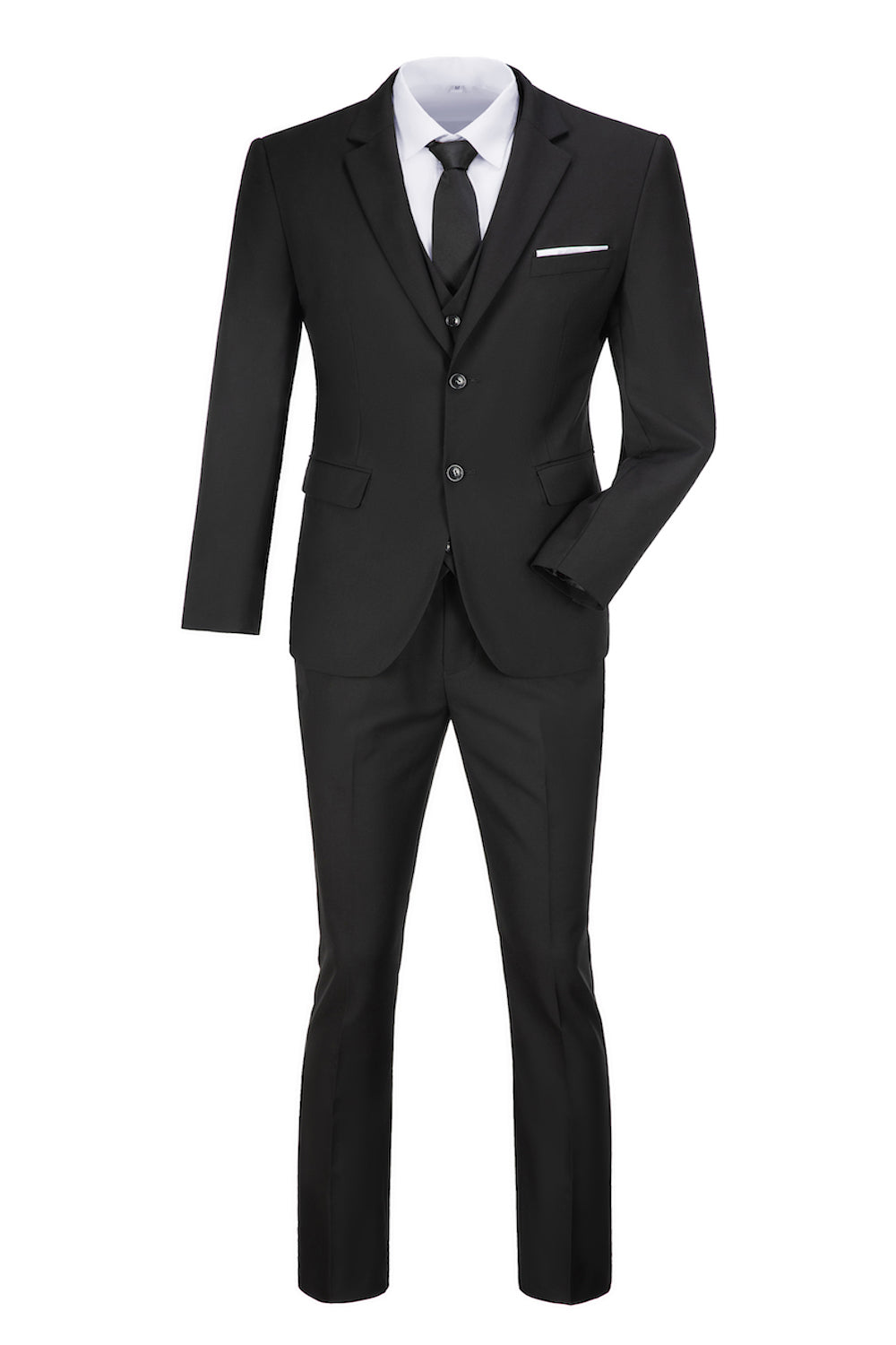 Black Two Button Wedding 3 Pieces Slim Fit Men Suits Yuanlu